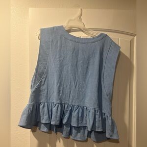 Light Blue Sleeveless Ruffle Top